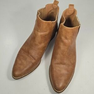 Beast Fashion Womens Brown Pointed Toe Ankle Chelsea Boots Low Heel Size 8